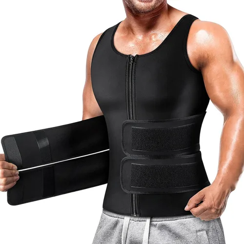 Miniatura 6 de Cimkiz Men's Waist Trainer Sauna Suit Shirt, Gym & Exercise Compression Vest, Sweat-Boosting Workout Top Negro