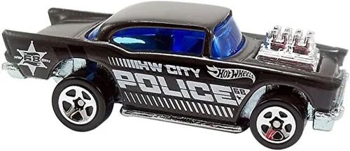 Vehículo coleccionable de cambio de color con ruedas calientes fundidas a presión – Chevy '57 ~ Blanco a negro/marrón ~ Chevrolet HW Police Car
