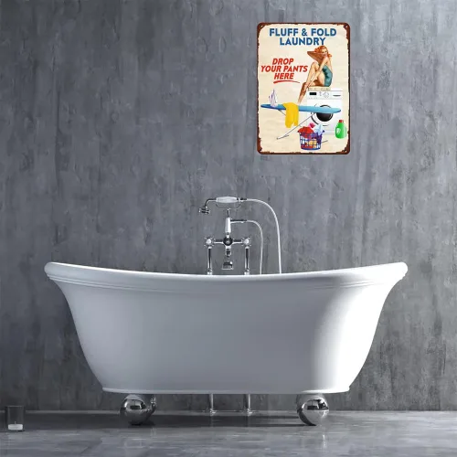 Miniatura 7 de Pin Up Girl - Cartel de metal de hojalata con texto en inglés «Pelucho» y «Fold Laundry drop your pants here», póster retro para cafetería, bar