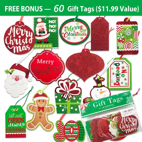 Miniatura 4 de Party Funny 24 bolsas de papel de regalo de Navidad a granel con asas y 60 etiquetas de regalo de Navidad, varios tamaños para envolver regalos