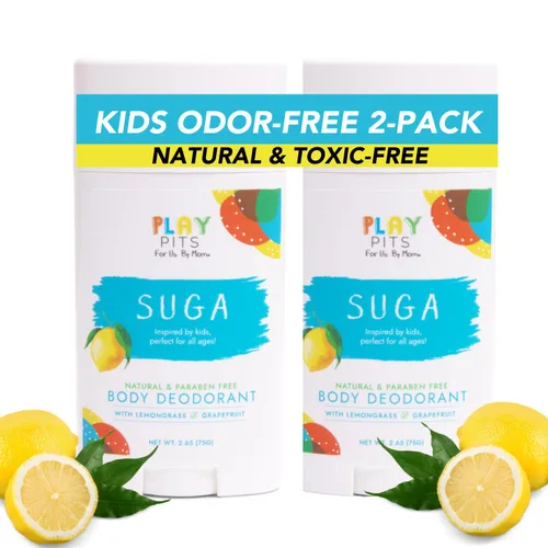 PLAY PITS - Desodorante infantil para niñas y niños - Natural - Sin sal de aluminio - Seguro para pieles sensibles - SUGA está infundido con aceites
