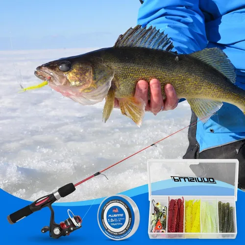 Miniatura 9 de PLUSINNO Combo ultraligero de caña de pescar en hielo y carrete, 25"/26"/27"/28", equipo de pesca en hielo sensible para lucioperca perca Panfish