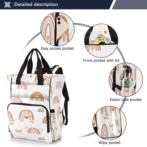 Miniatura 2 de Mochila de pañales boho arco iris, bolsa de mamá, mochila multifuncional para pañales, mochila de viaje, gran capacidad