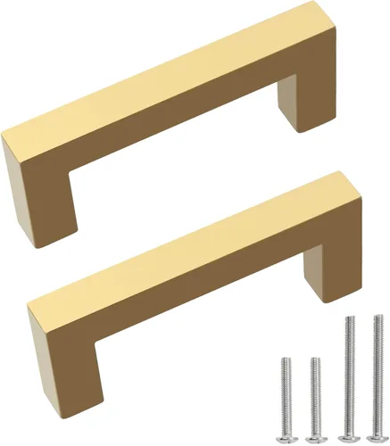 Miniatura 25 de Tiradores para gabinete dorados, manijas cuadradas para cajones, paquete de 2, manijas de acero inoxidable para cocina de 13-4/5 pulgadas, herrajes