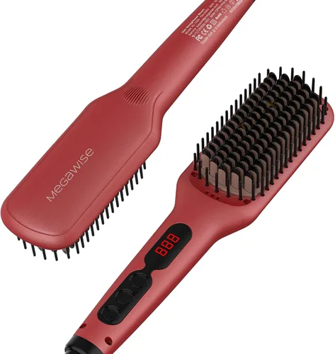 Miniatura 11 de MEGAWISE - Cepillo alisador de cabello, cepillo térmico de cerámica iónica, cepillo caliente antiquemaduras con apagado automático, doble voltaje