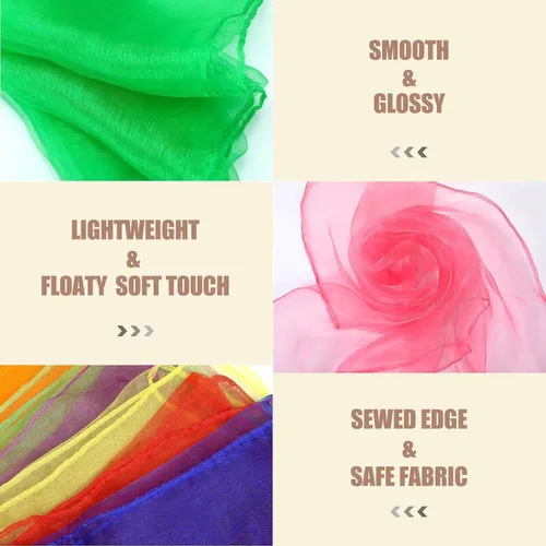 Miniatura 5 de Colovis 24 Inches Square Dance Scarves, 12 Colors Juggling Scarf Props Magic Trick Silk Play Scarves Music Movement Scarf