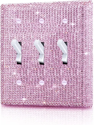 Miniatura 29 de Cubierta de interruptor de luz con brillantes diamantes de imitación azules, cubiertas decorativas de tomacorrientes, placa de pared doble Diamantes
