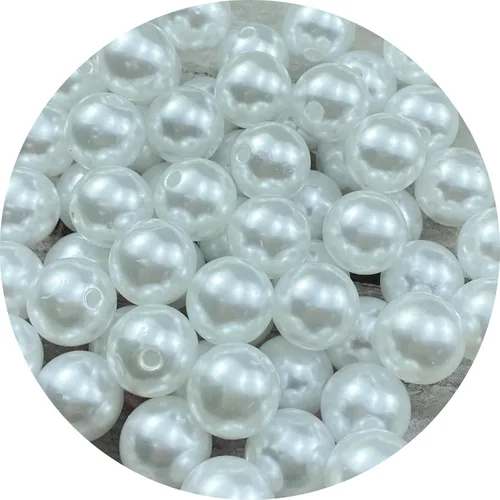 100 cuentas de perlas blancas de 0.555 pulgadas (0.551 in), cuentas redondas con agujeros para costura, manualidades, decoración, pulseras,