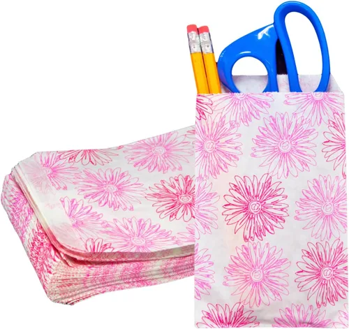 Miniatura 12 de Novel Box - Paquete de 100 bolsas planas de mercancía con estampado de cheurón azul de 4 x 6 pulgadas, elegante bolsa para regalos de cumpleaños