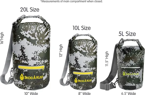 Miniatura 5 de Skog Å Kust DrySak - Bolsa impermeable con tapa enrollable para viajes y al aire libre - tamaños de 5, 10 y 20 litros Digicamo