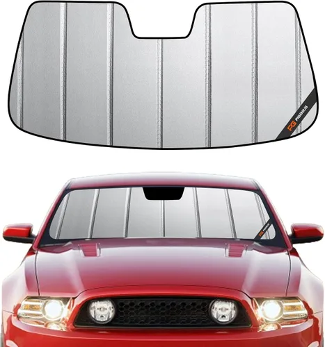 Miniatura 16 de Protección solar para parabrisas Pigenius para Ford Mustang 2015-2023 sin cámara montada en el espejo retrovisor - Metálico Plateado metálica