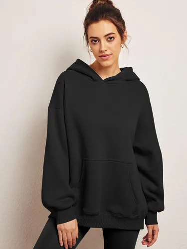 Miniatura 3 de Trendy Queen Sudaderas de gran tamaño con capucha de forro polar para mujer, camisas de manga larga, ropa de otoño con bolsillo