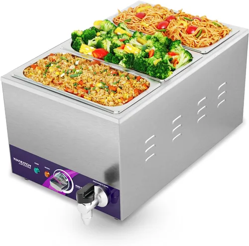 Miniatura 8 de TOPKITCH Calentador de alimentos comercial de 2 bandejas con tanque de agua de formación elástica sin fugas y 2 de tamaño 1/2 GN, estación de sopa