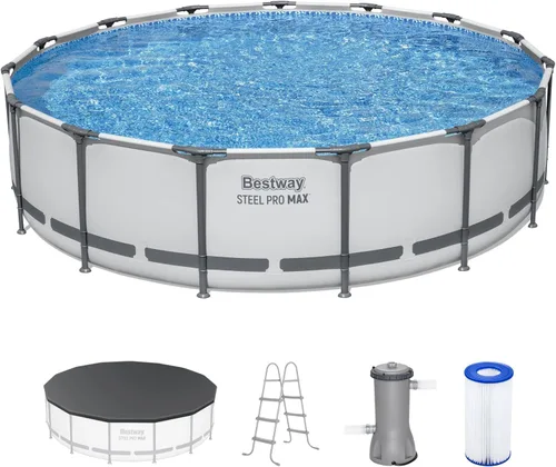 Miniatura 13 de Bestway Steel Pro MAX - Juego de piscina para exteriores con estructura de metal redonda de 14 pies x 48 pulgadas con bomba de filtro de 1,000
