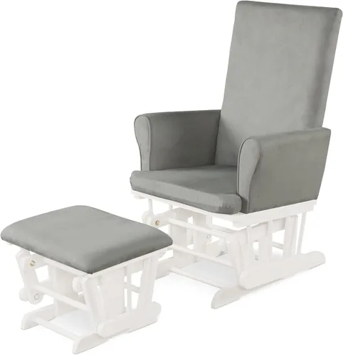 Miniatura 10 de Costzon Juego de cojín mecedor y otomano para bebé, muebles de madera para bebé, para siestas, lactancia, lectura, deslizador tapizado y silla Gris