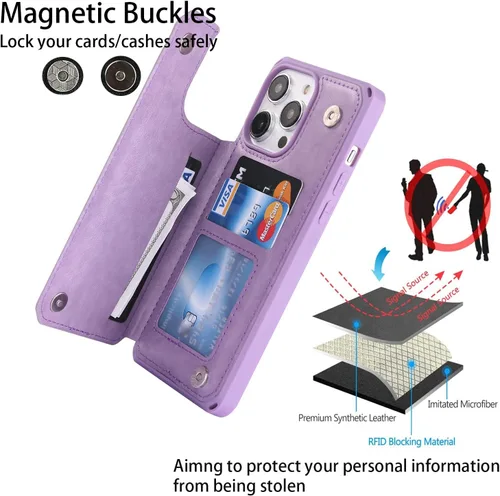 Miniatura 4 de Cavor Funda tipo cartera para iPhone 14 Pro Max con tarjetero, funda para teléfono iPhone 14 Pro Max para mujeres y hombres, funda 14ProMax
