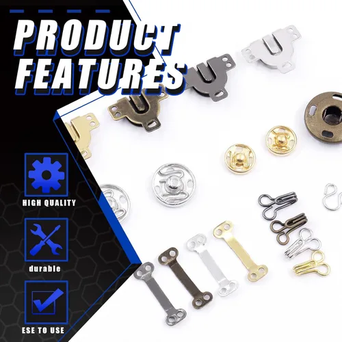 Miniatura 3 de Glarks 152 pares de ganchos y ojos de costura de 3 estilos con kit de broches para coser, 4 colores de cierres de gancho y ojal, botones a presión