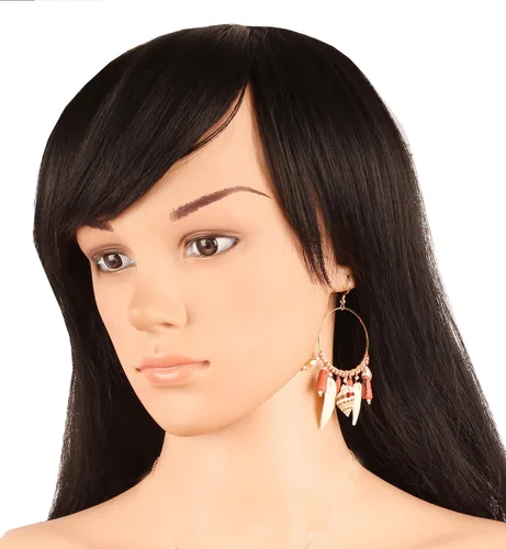 Miniatura 6 de Touchstone Fresh Bollywood Brass Wire Hoop Shell Glass Beads Hangings Designer Fashion Jewelry Earrings In Antique Gold Tone For Women.