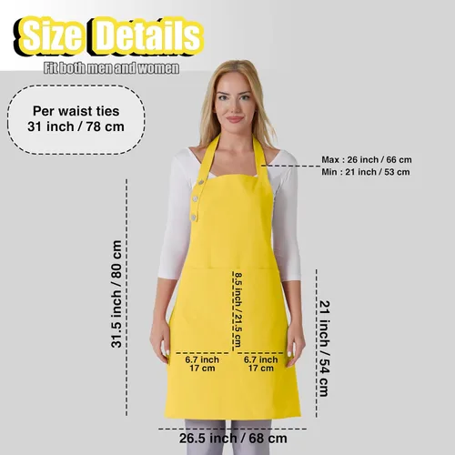 Miniatura 5 de TOSHE Delantal de cocina de algodón resistente a las gotas de agua con delantales ajustables para mujer con bolsillos, 10 opciones de color, Amarillo