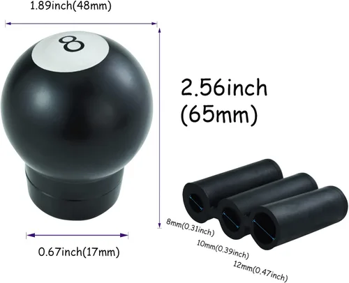 Miniatura 4 de Pomo de palanca de cambios de 8 bolas, mango redondo de transmisión de aleación de aluminio para la mayoría de vehículos manuales (negro)