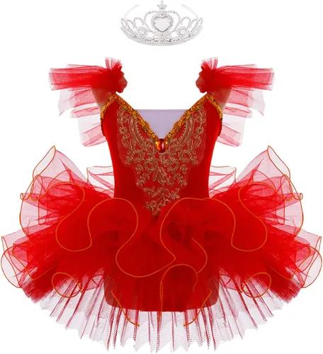 Miniatura 30 de JEATHA Camisola para niñas y niñas, leotardo con falda, vestido de ballet, cisne, lago, tutú, bailarina, disfraces para competición