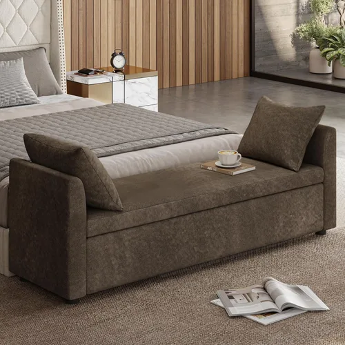 Miniatura 12 de EcoHarbor Otomán de Almacenamiento Moderno para Dormitorio, Banco de Pie de Cama con Cojines Decorativos y Brazos, Taburete Reposapiés para Sala