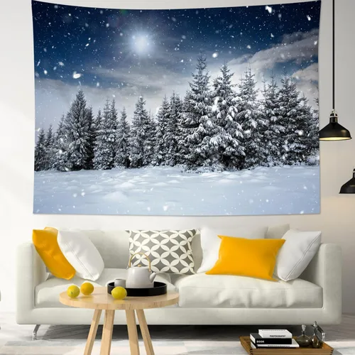 Miniatura 12 de HVEST Tapiz de cielo estrellado, nieve, montaña, para colgar en la pared, bosque de pinos, tapices para dormitorio, sala de estar, decoración