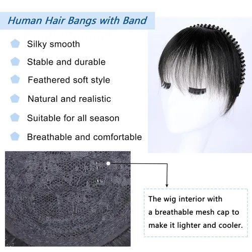 Miniatura 8 de G&T - Flequillo con clip para el cabello humano, flequillo delgado con fleco de diamantes de imitación, extensiones de cabello para mujer, flequillo