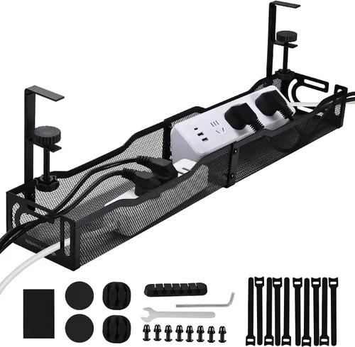 Miniatura 8 de Bandeja de Gestión de Cables para Debajo del Escritorio Pequeña – Organizador de Cables con Soporte de Abrazadera y Gestión de Cables para Debajo