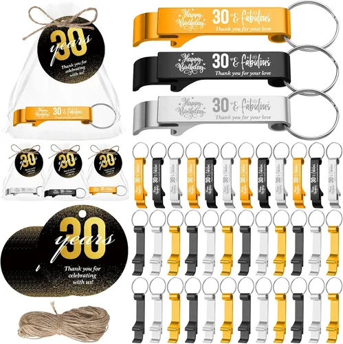 Miniatura 21 de Dandat 50 Sets 40th Birthday Party Favors for Guests Birthday Beer Opener Keychain Cheers to 40 Bottle Opener Keychain with Thank You Cards and Gift