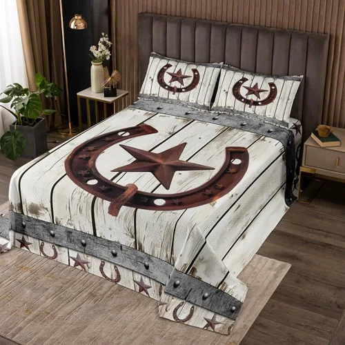 Miniatura 21 de Feelyou Colcha de vaquero occidental, tamaño King, diseño rústico de Texas Star con botas de vaquero, colcha acolchada para niños pequeños, diseño