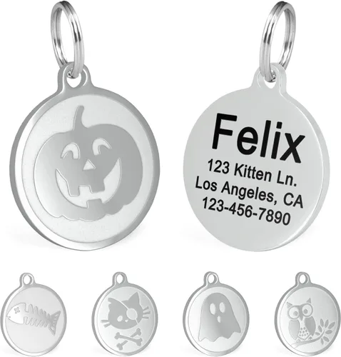 Miniatura 10 de Ultra Joys Etiquetas de nombre de gato grabadas personalizadas – Etiqueta de identificación de mascotas de acero inoxidable – Etiquetas