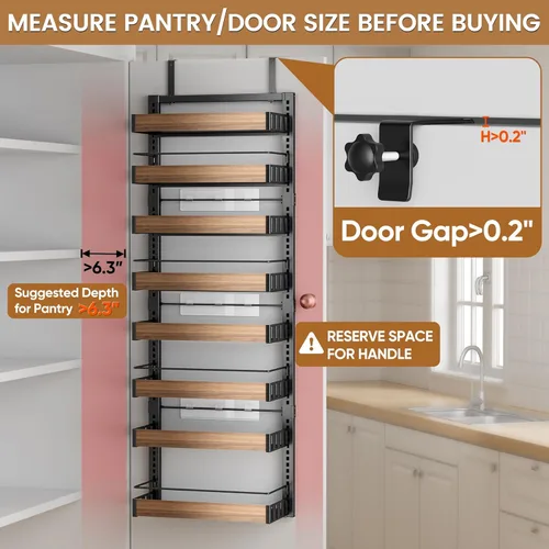 Miniatura 3 de POKIPO Organizador de despensa de 8 niveles sobre la puerta, 2 en 1 para montaje en pared o estante de especias colgante, estantes de condimentos