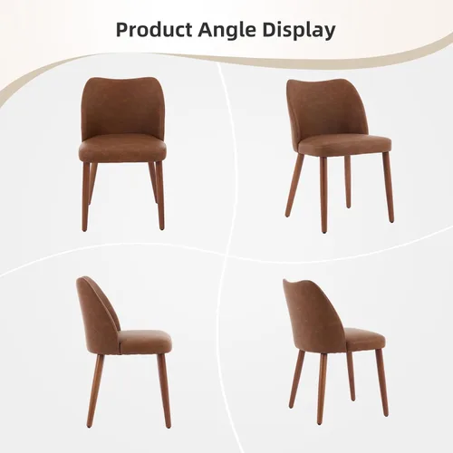 Miniatura 6 de GarveeHome Juego de 4 sillas de comedor de cuero tapizadas de poliuretano con patas de madera, respaldo de ala, sillas de cocina de madera