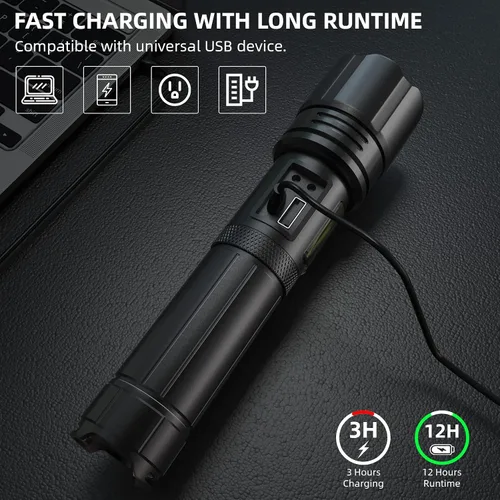 Miniatura 3 de KINGCAESAR Linternas recargables de alto lúmenes, 90,000 lúmenes, luz de flash súper brillante con 5 modos, IPX7 impermeable potente linterna LED