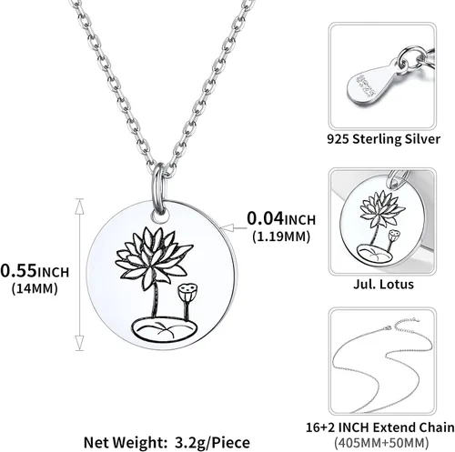 Miniatura 4 de ChicSilver Collar de plata de ley 925 con colgante de moneda de disco floral grabado, plata y oro (con caja de regalo)