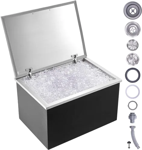 Miniatura 14 de VEVOR Arcón congelador de inmersión, enfriador de hielo de acero inoxidable de 22" L x 17" W x 12" H, recipiente de hielo comercial con cubierta