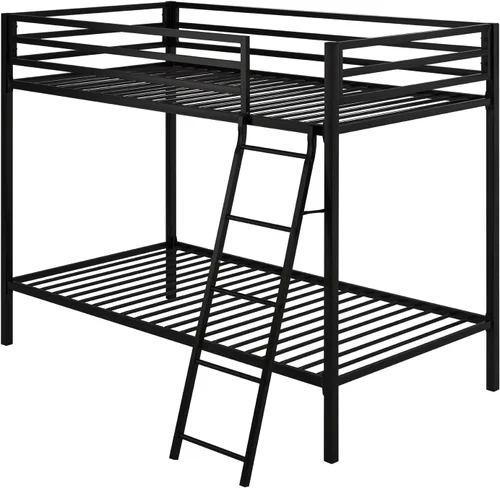Miniatura 9 de ikalido Cama Litera de Metal Tipo Loft Tamaño Twin sobre Twin con Barandilla de Seguridad y Escalera, No Necesita Somier, Muebles de Dormitorio que