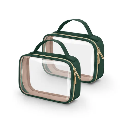 Miniatura 13 de Bolsa de aseo transparente Wedama, paquete de 2 bolsas de maquillaje transparentes con asas, bolsas cosméticas de PVC para mujeres y hombres, bolsas