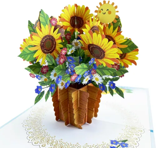 Miniatura 9 de CUTE POPUP Tarjeta de girasol desplegable 3D para ella, diseño de ramo de girasoles, cumpleaños, día de la madre, aniversario, día de San Valentín