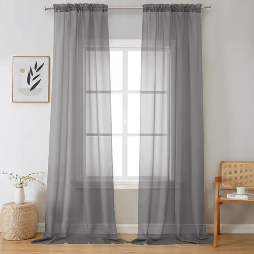 Miniatura 133 de OVZME - Cortinas traslúcidas blancas de 45 pulgadas de largo, 2 paneles, cortinas de gasa con bolsillo para barra para ventanas pequeñas, cada una