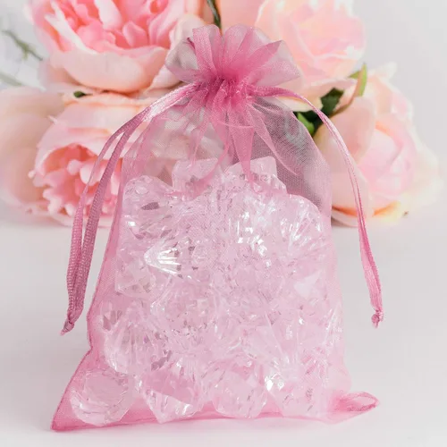 Miniatura 2 de Super Z Outlet Paquete de 100 mini bolsas transparentes de organza transparentes con cordón de 4 x 6 pulgadas, bolsas de joyería para bodas, Rosa