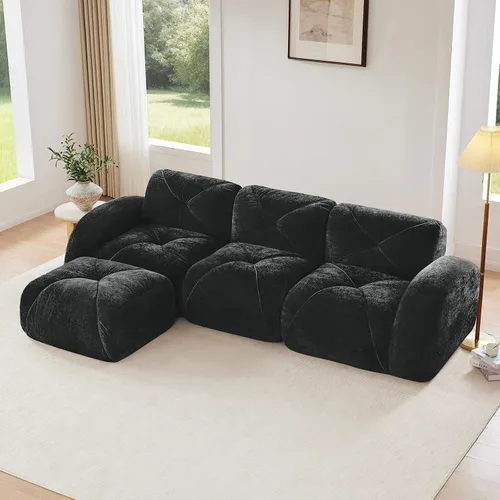 Miniatura 52 de Sofás modulares modulares de 110.6 pulgadas para sala de estar, sofá moderno de terciopelo sin hueso, no requiere montaje, cómodo sofá sin hueso