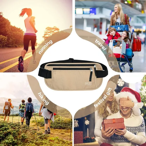 Miniatura 136 de DAITET Cinturón de dinero, soporte para pasaporte, cartera de viaje oculta segura con bloqueo RFID, riñonera encubierta (negro), Negro, Rfid