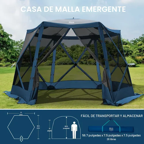 Miniatura 9 de Timber Ridge Gazebo desplegable, casa portátil de pantalla instantánea con malla, fácil de instalar en 60 segundos, mide 12.1' x 10.5' x 7.2', se