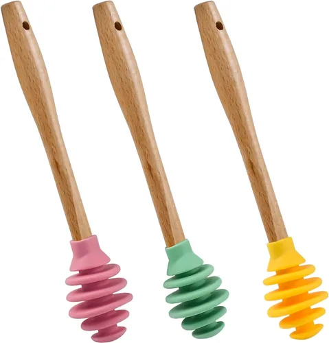 Miniatura 10 de Enenes Palitos de silicona para la miel, 3 cucharas de miel antigoteo con diseño en espiral con varilla agitadora, dispensador libre de BPA de grado