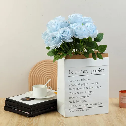 Miniatura 3 de 12 piezas Rosas Flores Artificiales Rosas Falsas Azul Bebé Rosas de Seda Flores de Seda Blancas Rosas con Tallos Largos para Bodas Hogar Fiestas
