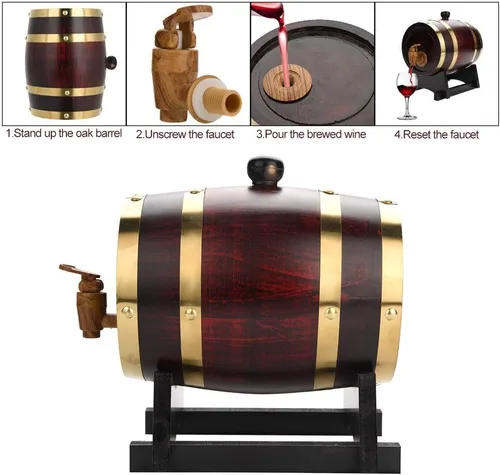 Miniatura 2 de Barril de Roble barril de vino barril de madera para el almacenamiento o Envejecimiento de vino y licores barriles de vino botellero _ litros Retro