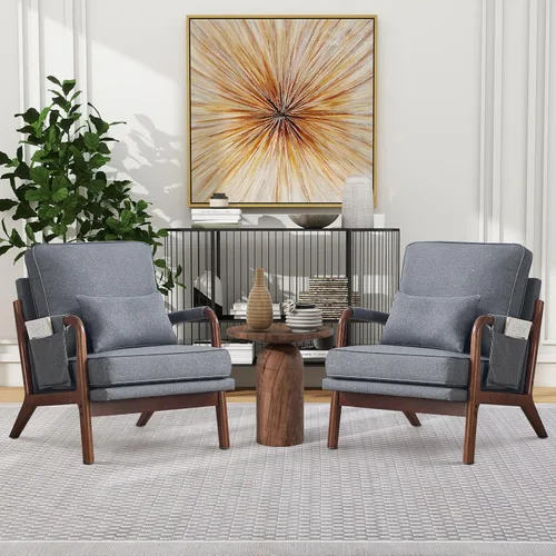 Miniatura 15 de ANJ ANJHOME Silla moderna de mediados de siglo, estilo Accent, con asiento de tela cómoda para sala de estar con estructura de madera maciza, sillón