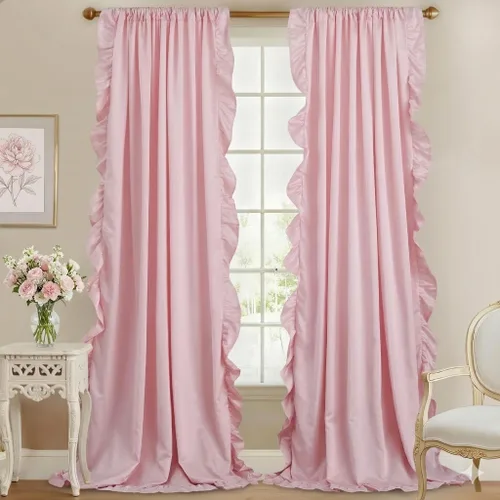 Miniatura 8 de StangH Cortinas blancas románticas victorianas con volantes, cortinas de filtro de luz que protegen la privacidad, seda sintética, ideal